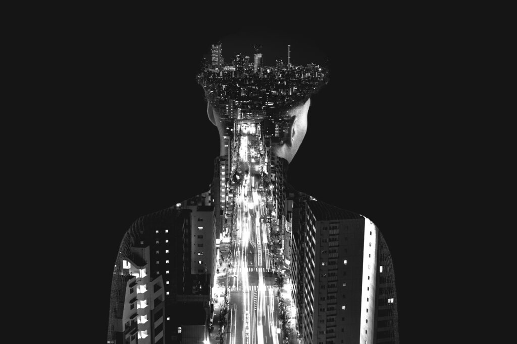 concept urbain de collage a double exposition