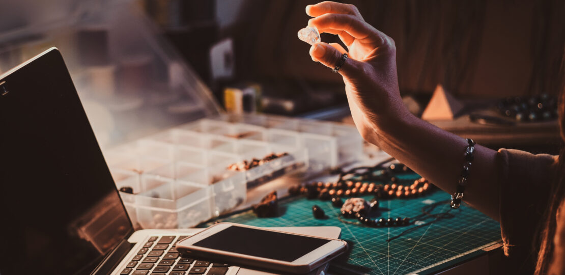 girl is holding semi precious stone