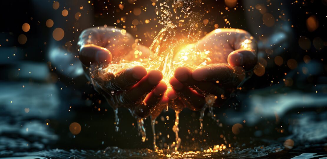 vue de mains realistes touchant l eau claire qui coule