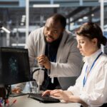 data center manager supervising worker using artificial intelligence
