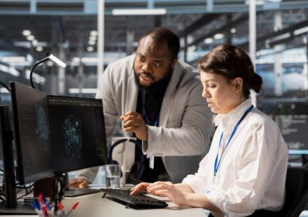 data center manager supervising worker using artificial intelligence